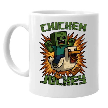 Chicken jockey - zombie – kura - keramický hrnček s potlačou  pre fanúšikov Minecraftu