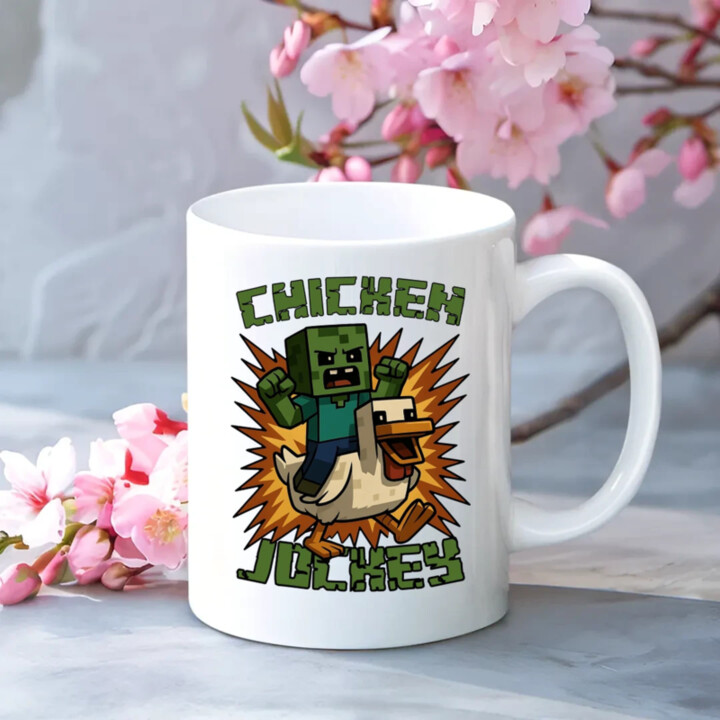 Chicken jockey - zombie – kura - keramický hrnček s potlačou  pre fanúšikov Minecraftu