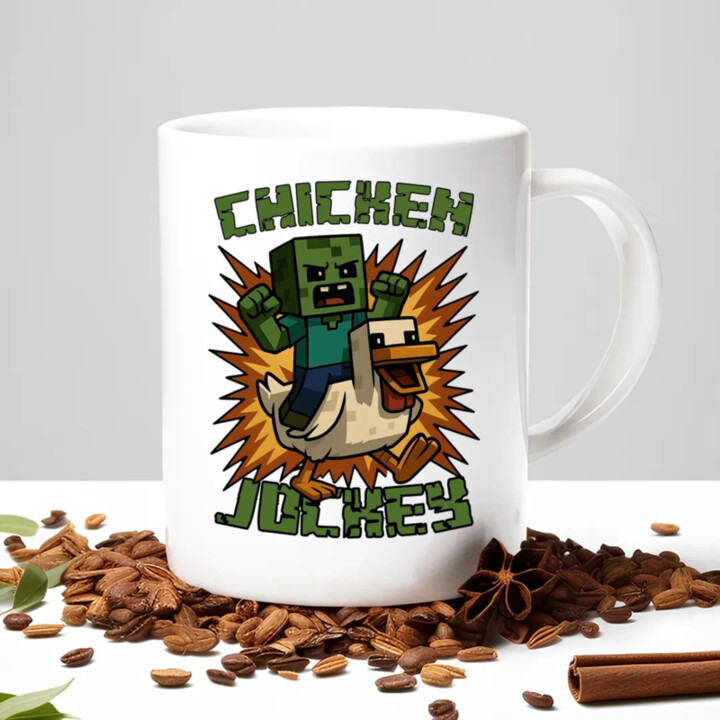 Chicken jockey - zombie – kura - keramický hrnček s potlačou  pre fanúšikov Minecraftu