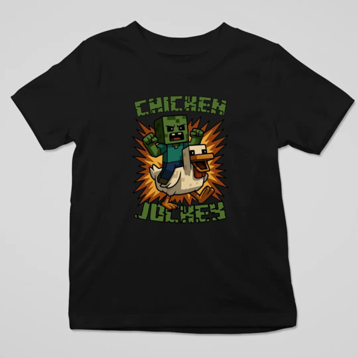 Chicken jockey - zombie – kura - detské tričko s potlačou  pre fanúšikov Minecraftu