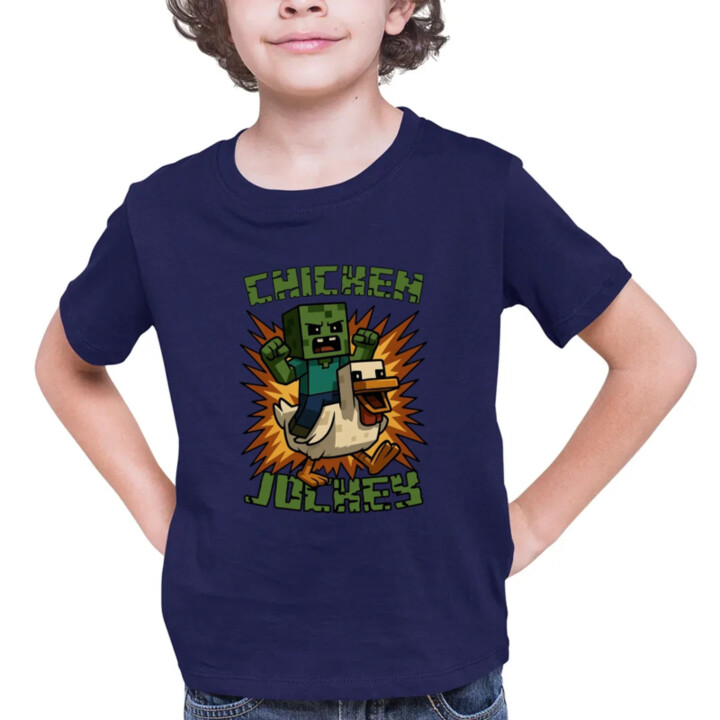 Chicken jockey - zombie – kura - detské tričko s potlačou  pre fanúšikov Minecraftu