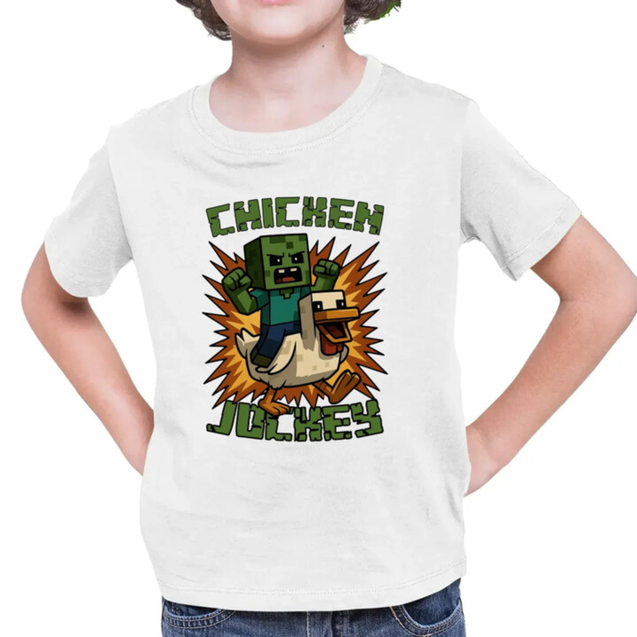 Chicken jockey - zombie – kura - detské tričko s potlačou  pre fanúšikov Minecraftu