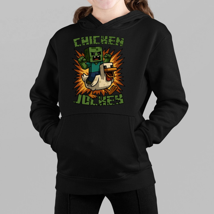 Chicken jockey - zombie – kura - detská mikina s kapucňou pre fanúšikov Minecraftu