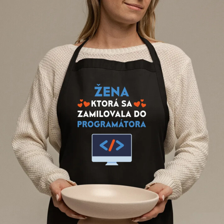 Žena, ktorá sa zamilovala do programátora - zástera s potlačou