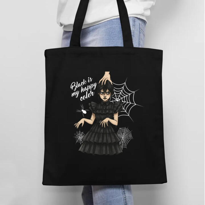 Black is my happy color - darček pre fanúšikov Wednesday - taška s potlačou