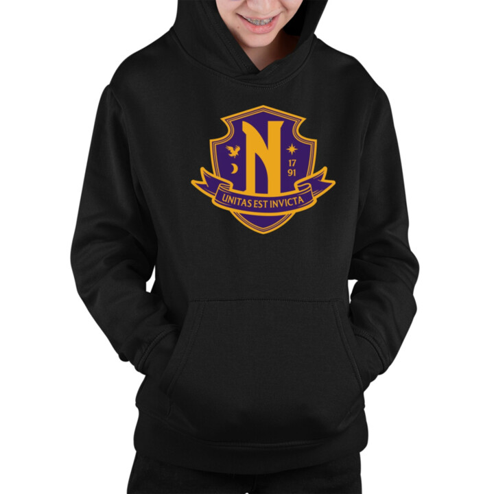 Unitas Est Invicta - Nevermore Academy - detská mikina s kapucňou