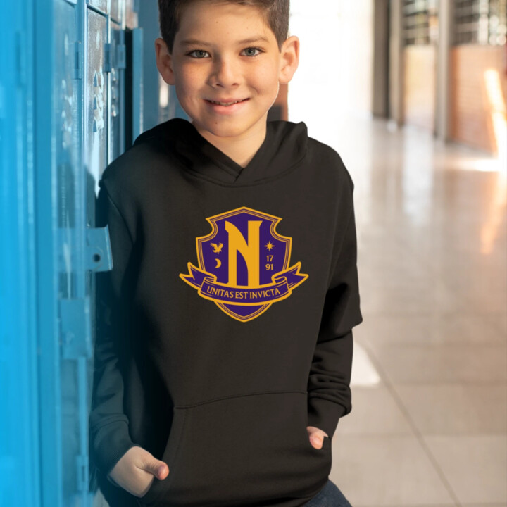 Unitas Est Invicta - Nevermore Academy - detská mikina s kapucňou