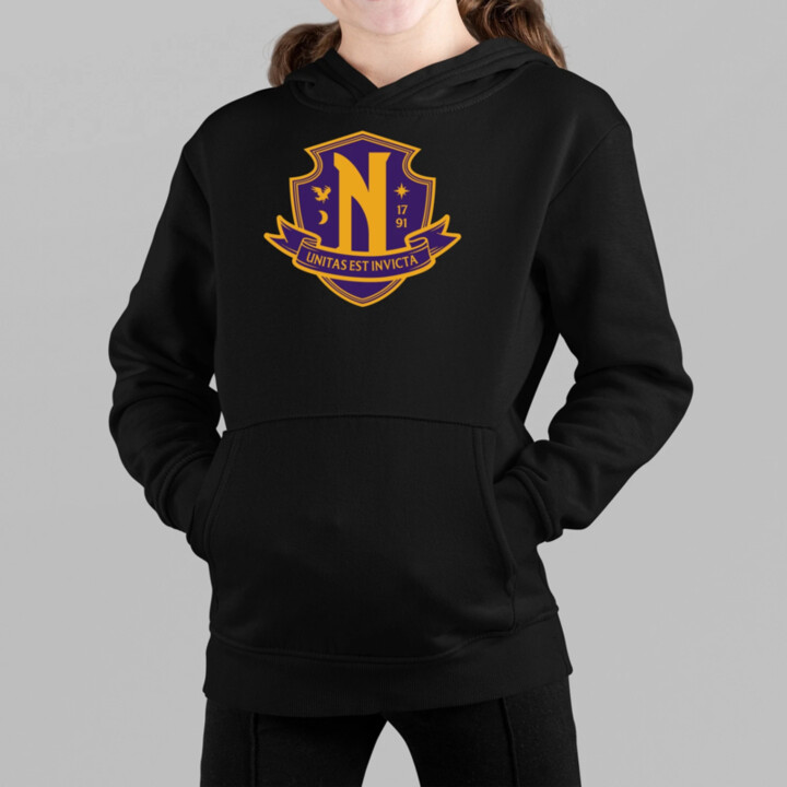 Unitas Est Invicta - Nevermore Academy - detská mikina s kapucňou