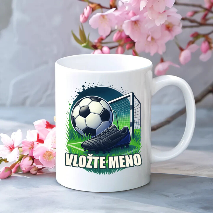 Futbal (meno) - lopta a ihrisko - keramický hrnček s potlačou - personalizovaný produkt