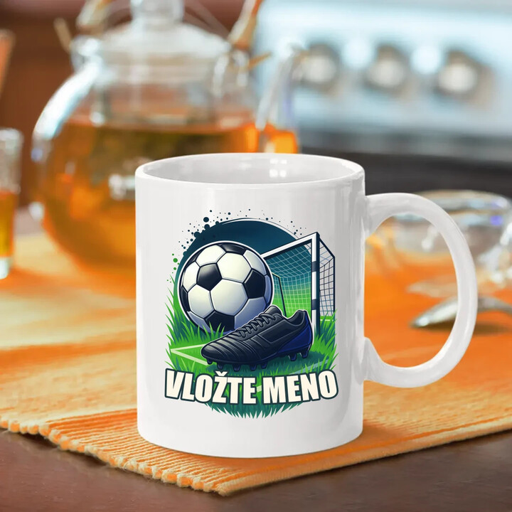 Futbal (meno) - lopta a ihrisko - keramický hrnček s potlačou - personalizovaný produkt