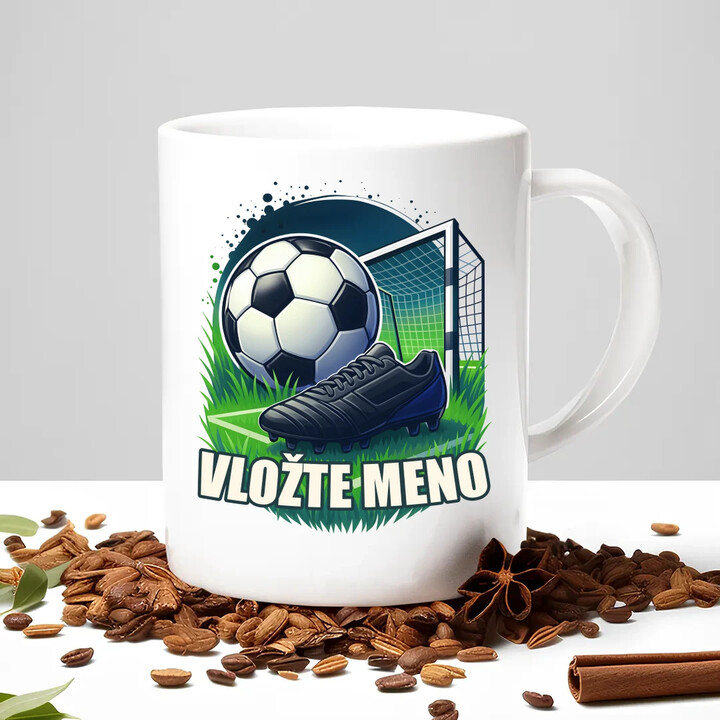 Futbal (meno) - lopta a ihrisko - keramický hrnček s potlačou - personalizovaný produkt