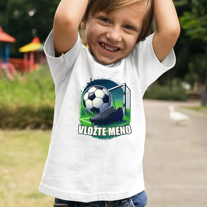 Futbal (meno) - lopta a ihrisko - detské tričko s potlačou - personalizovaný produkt