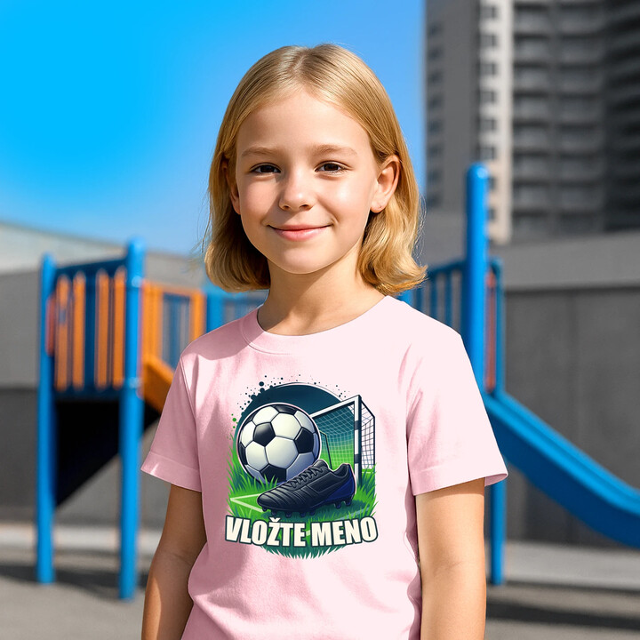 Futbal (meno) - lopta a ihrisko - detské tričko s potlačou - personalizovaný produkt