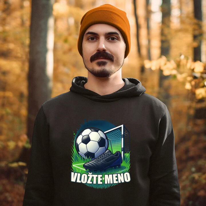 Futbal (meno) - lopta a ihrisko  - pánska mikina s potlačou - personalizovaný produkt