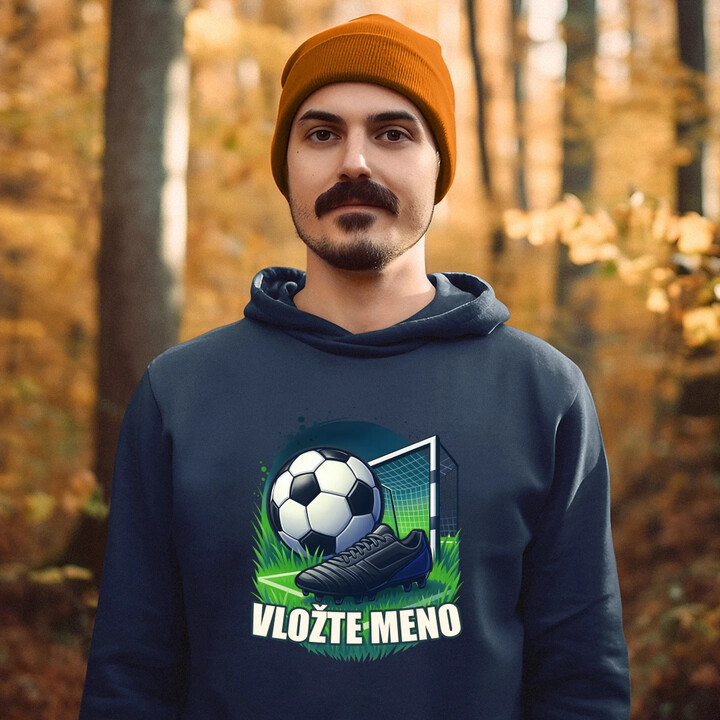 Futbal (meno) - lopta a ihrisko  - pánska mikina s potlačou - personalizovaný produkt