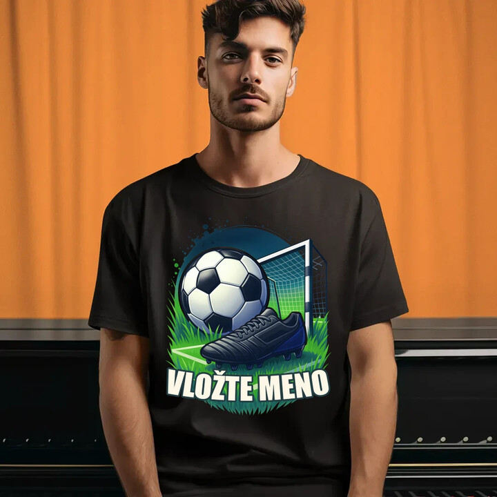 Futbal (meno) - lopta a ihrisko - pánske tričko s potlačou - personalizovaný produkt