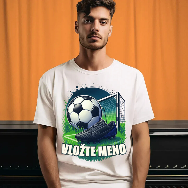 Futbal (meno) - lopta a ihrisko - pánske tričko s potlačou - personalizovaný produkt
