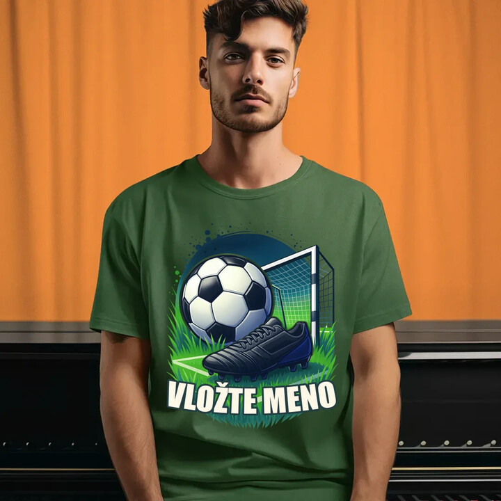 Futbal (meno) - lopta a ihrisko - pánske tričko s potlačou - personalizovaný produkt