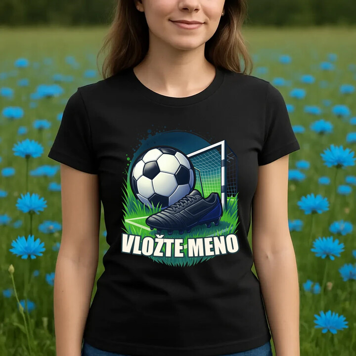 Futbal (meno) - lopta a ihrisko - dámske tričko s potlačou - personalizovaný produkt