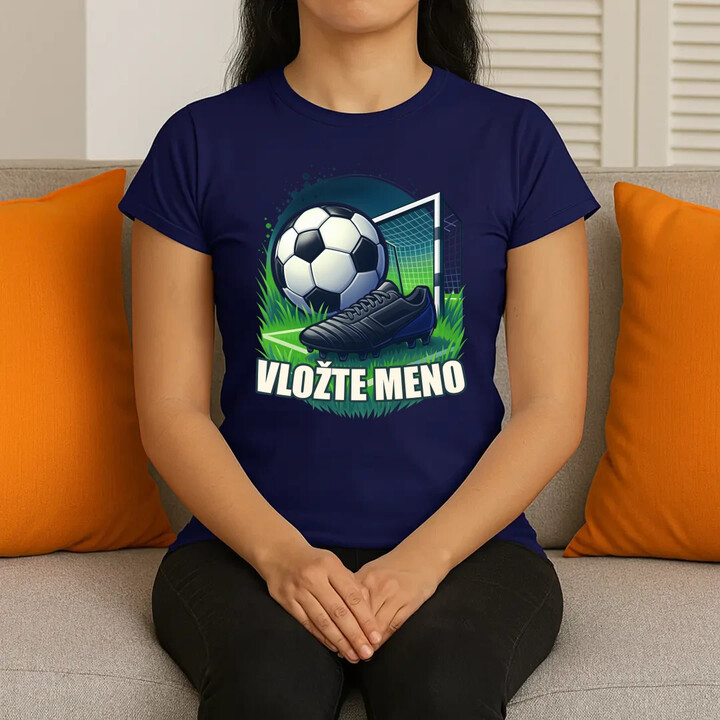 Futbal (meno) - lopta a ihrisko - dámske tričko s potlačou - personalizovaný produkt