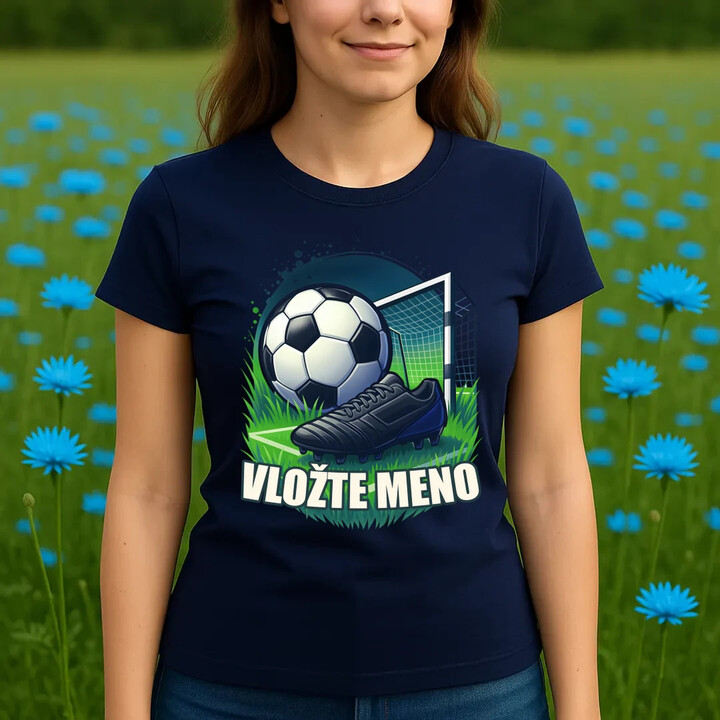 Futbal (meno) - lopta a ihrisko - dámske tričko s potlačou - personalizovaný produkt