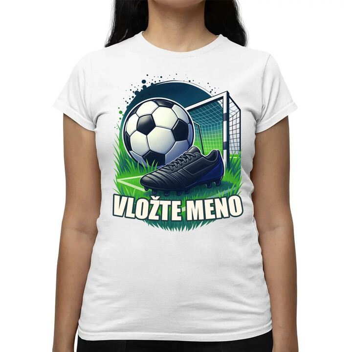 Futbal (meno) - lopta a ihrisko - dámske tričko s potlačou - personalizovaný produkt
