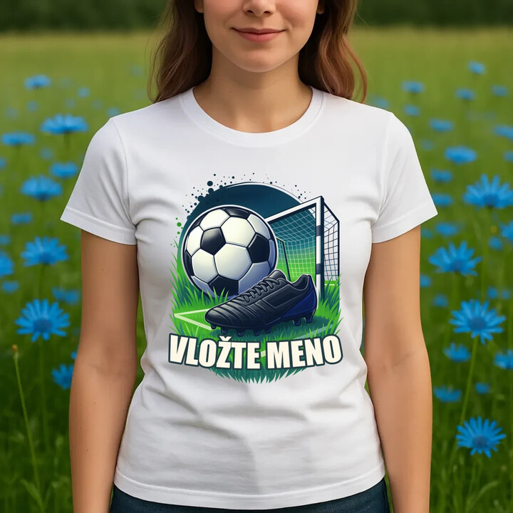 Futbal (meno) - lopta a ihrisko - dámske tričko s potlačou - personalizovaný produkt
