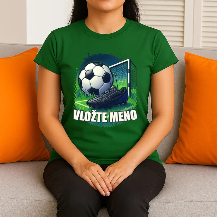 Futbal (meno) - lopta a ihrisko - dámske tričko s potlačou - personalizovaný produkt