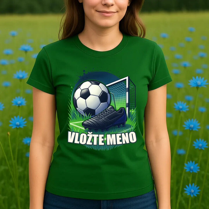 Futbal (meno) - lopta a ihrisko - dámske tričko s potlačou - personalizovaný produkt