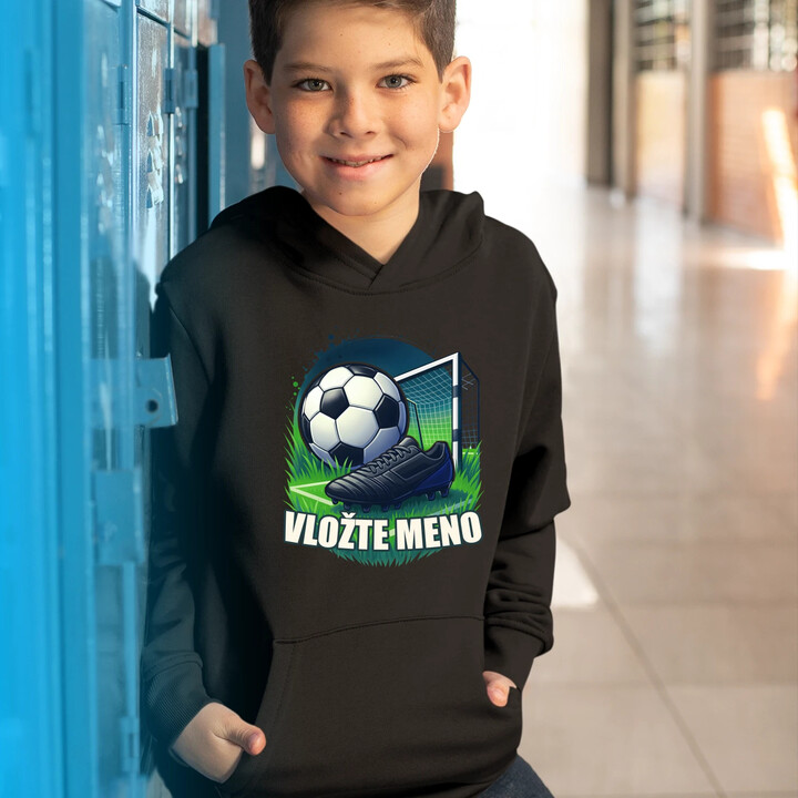 Futbal (meno) - lopta a ihrisko - detská mikina s kapucňou - personalizovaný produkt