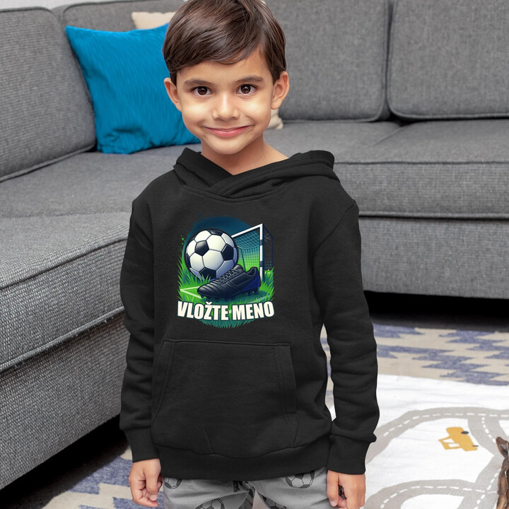 Futbal (meno) - lopta a ihrisko - detská mikina s kapucňou - personalizovaný produkt