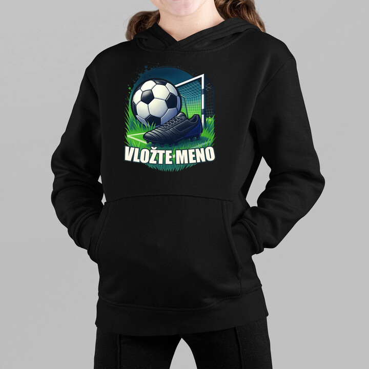 Futbal (meno) - lopta a ihrisko - detská mikina s kapucňou - personalizovaný produkt