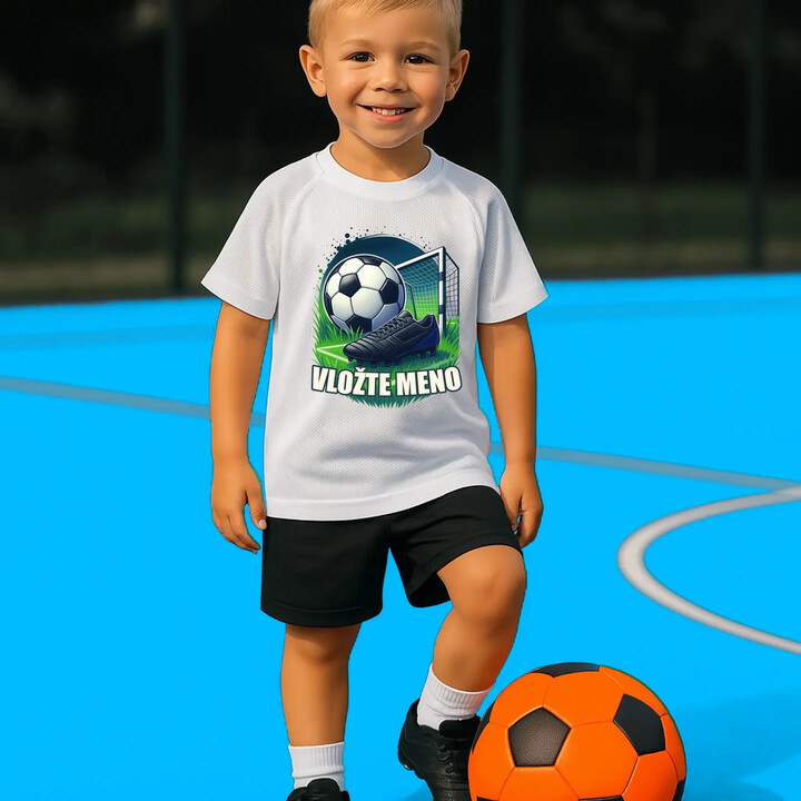 Futbal (meno) - lopta a ihrisko - detské športové tričko s potlačou - personalizovaný produkt