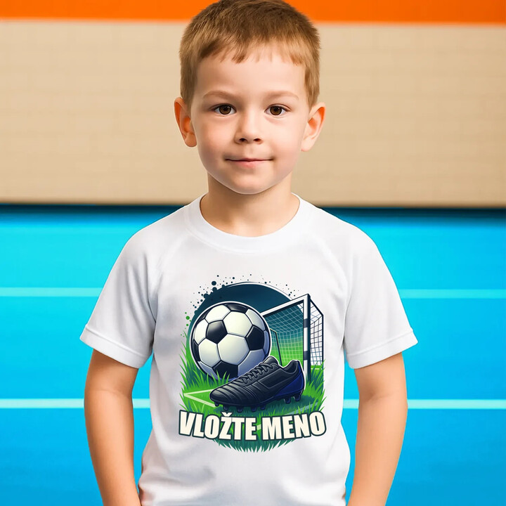 Futbal (meno) - lopta a ihrisko - detské športové tričko s potlačou - personalizovaný produkt