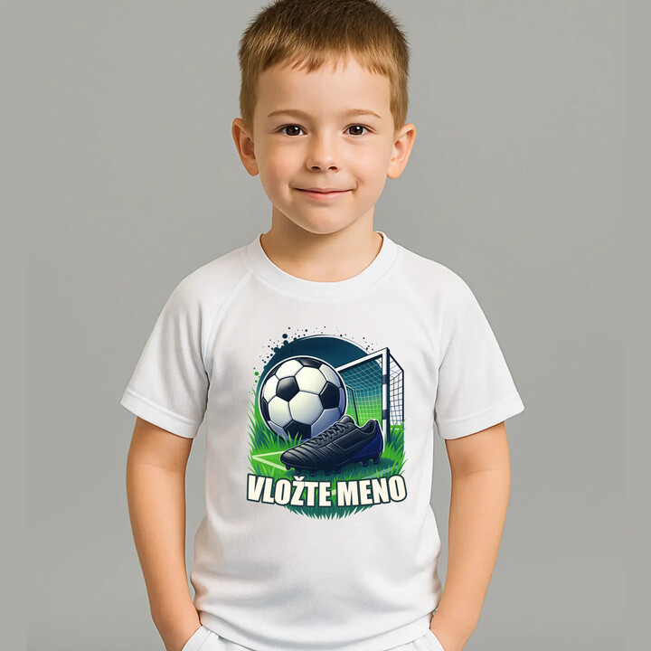 Futbal (meno) - lopta a ihrisko - detské športové tričko s potlačou - personalizovaný produkt