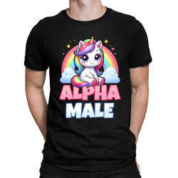 Alpha male - jednorožec s dúhou - pánske tričko s potlačou
