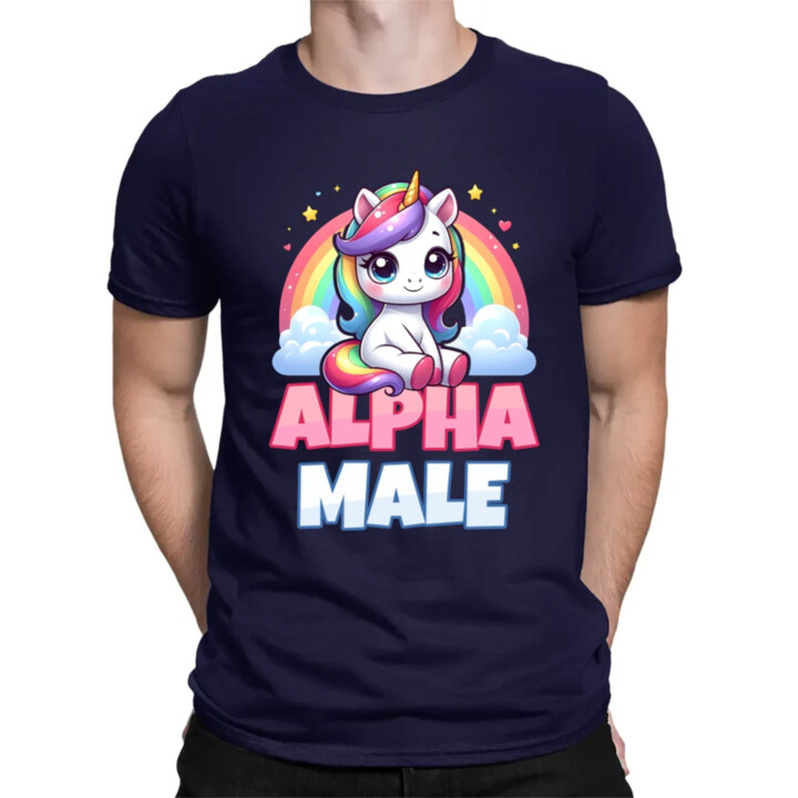 Alpha male - jednorožec s dúhou - pánske tričko s potlačou