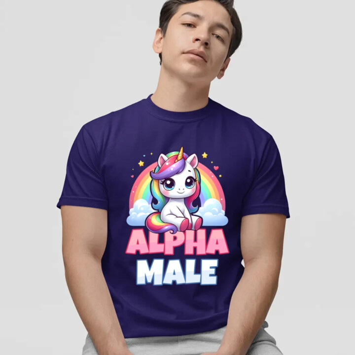 Alpha male - jednorožec s dúhou - pánske tričko s potlačou