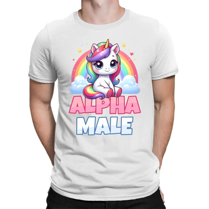 Alpha male - jednorožec s dúhou - pánske tričko s potlačou