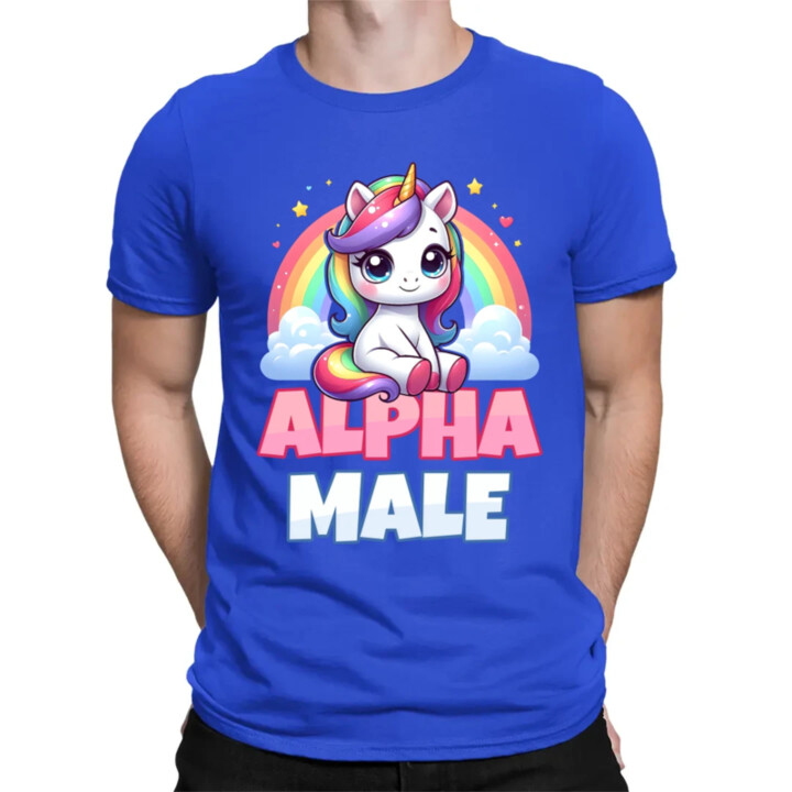 Alpha male - jednorožec s dúhou - pánske tričko s potlačou