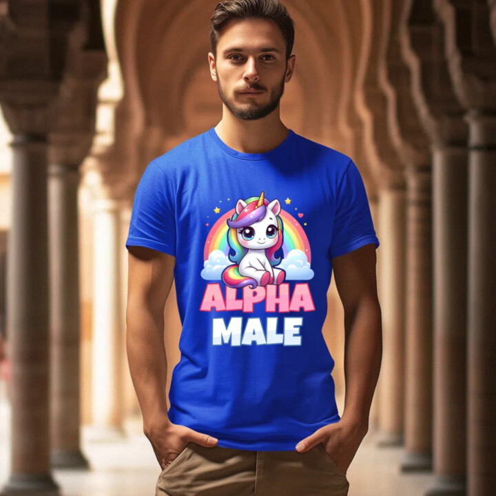 Alpha male - jednorožec s dúhou - pánske tričko s potlačou