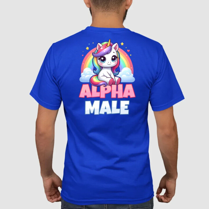 Alpha male - jednorožec s dúhou - pánske tričko s potlačou