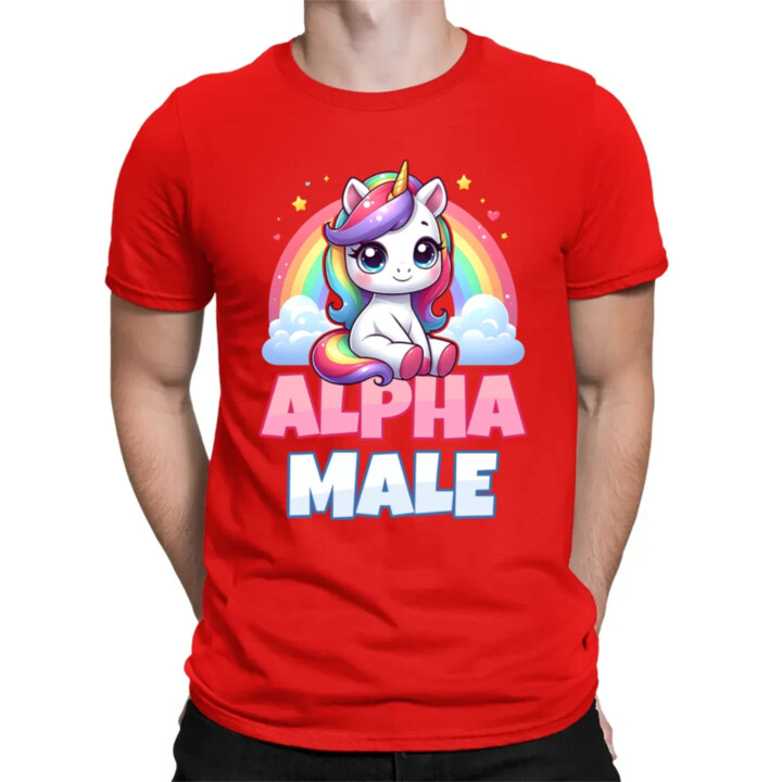 Alpha male - jednorožec s dúhou - pánske tričko s potlačou