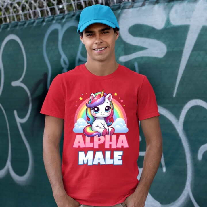 Alpha male - jednorožec s dúhou - pánske tričko s potlačou