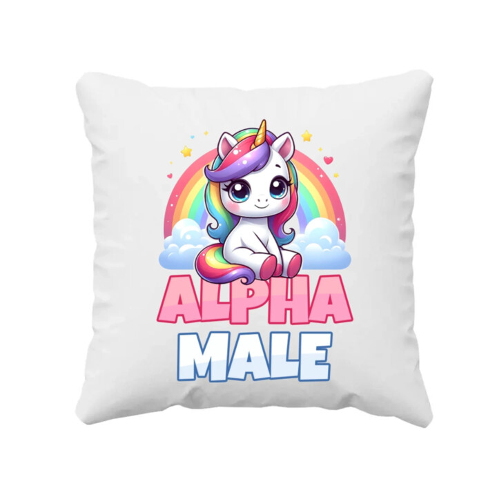 Alpha male - jednorožec s dúhou - vankúš s potlačou