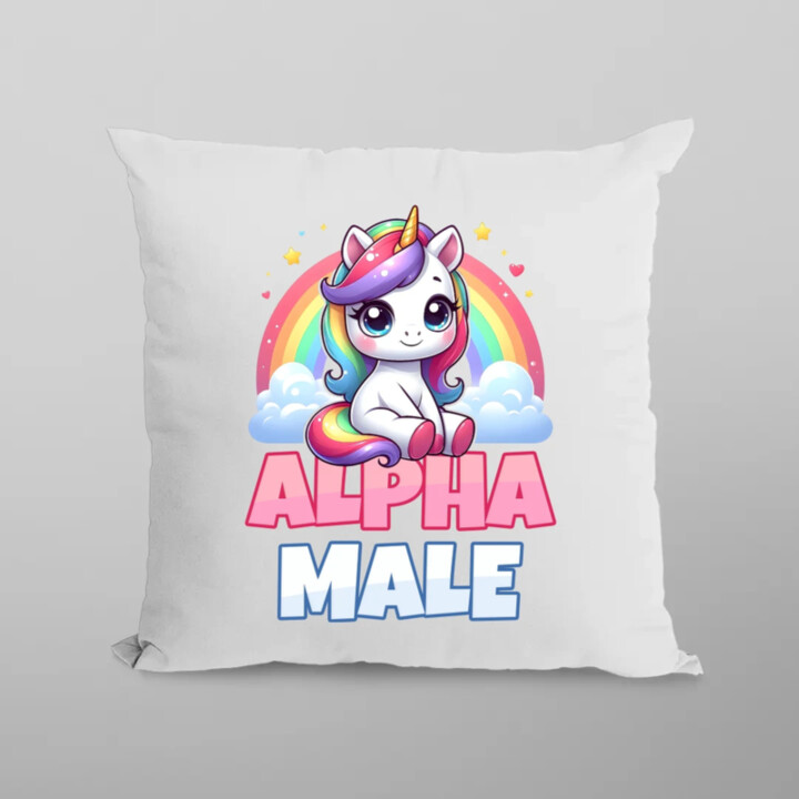 Alpha male - jednorožec s dúhou - vankúš s potlačou