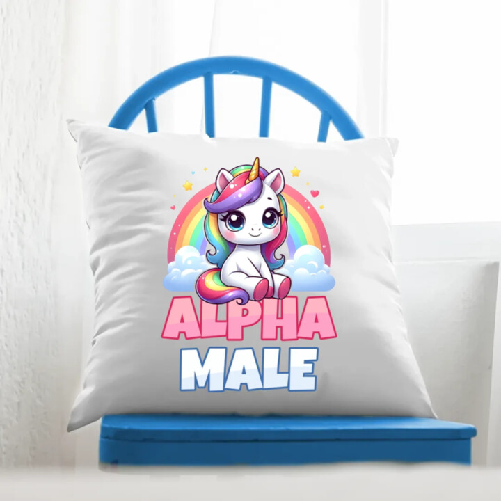 Alpha male - jednorožec s dúhou - vankúš s potlačou
