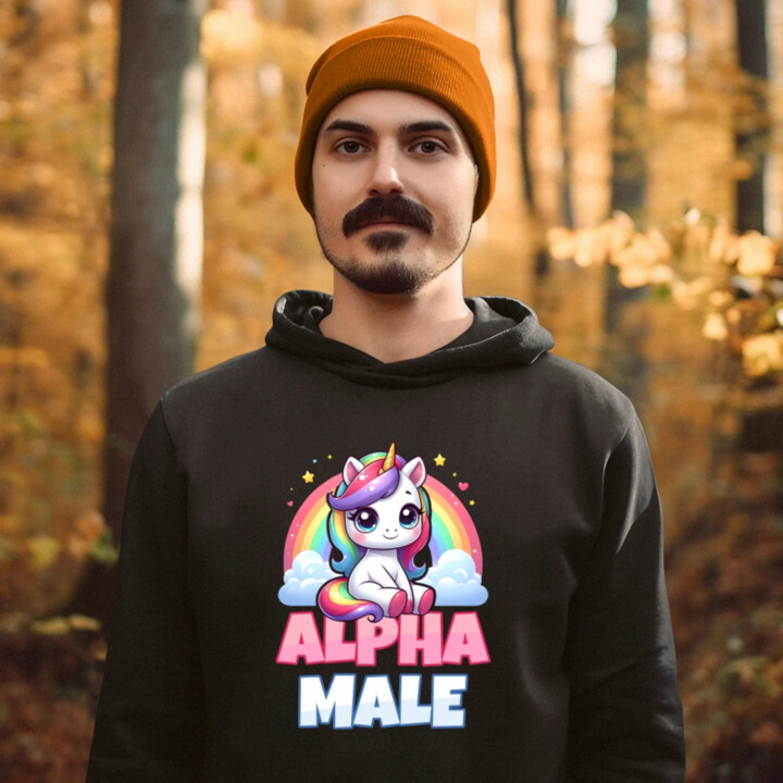 Alpha male - jednorožec s dúhou  - pánska mikina s potlačou