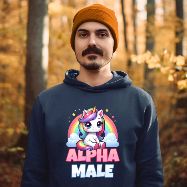 Alpha male - jednorožec s dúhou  - pánska mikina s potlačou