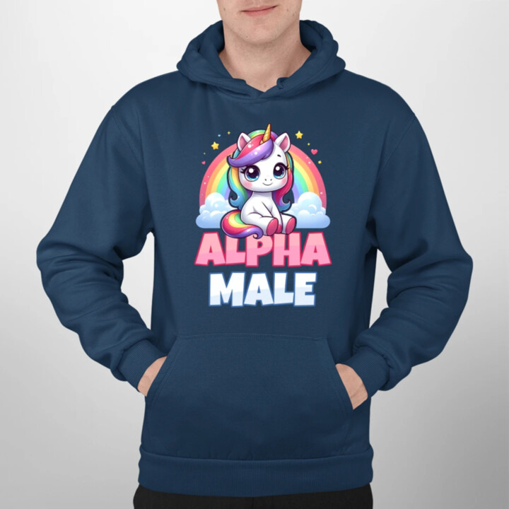 Alpha male - jednorožec s dúhou  - pánska mikina s potlačou